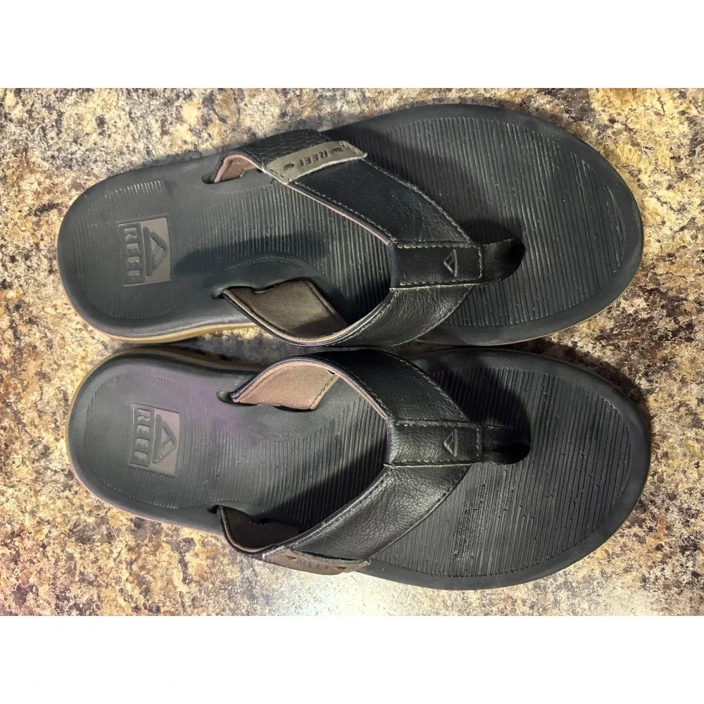 Reef Santa Ana Mens Flip Flop Sandals Black Brown Size 9 Thong Comfort Beach